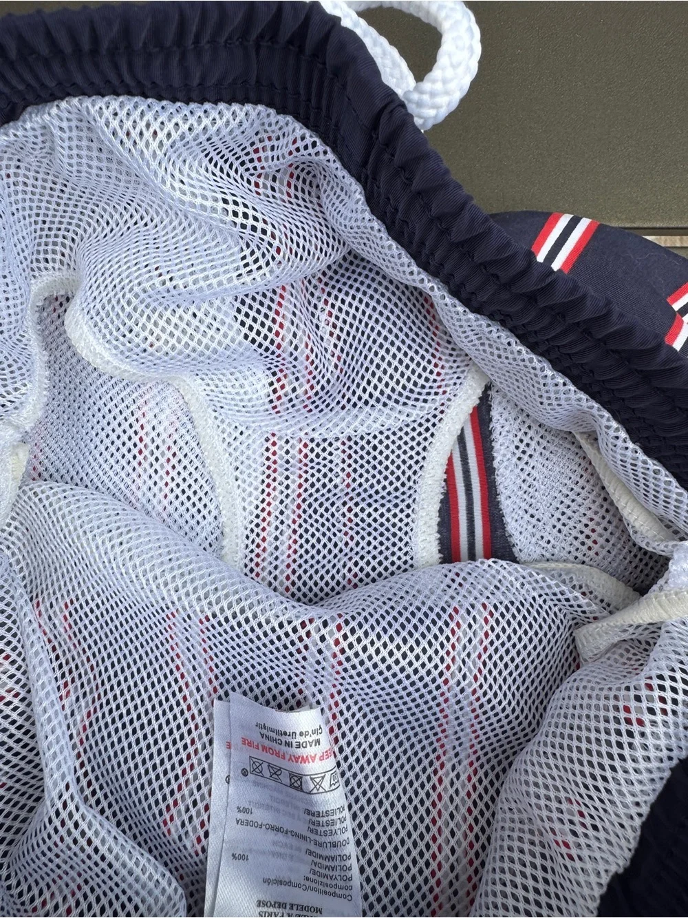 Jacadi Navy, Red & White Striped Swim Shorts